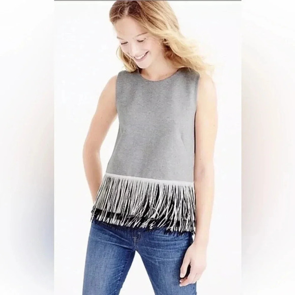 J. Crew Tops - J. CREW KNIT TOP WITH FUN FRINGE IN GRAY STYLE E6249